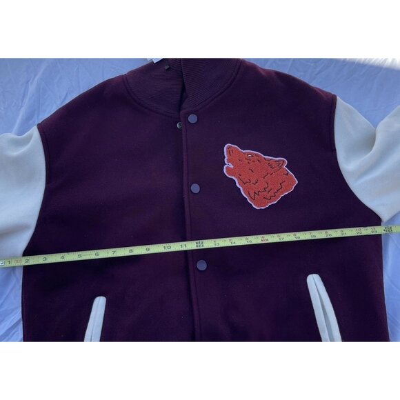 Zara Letterman Jacket Burgundy White Cream Wolf Men’s Jacket Sz Large NWT - Picture 13 of 16